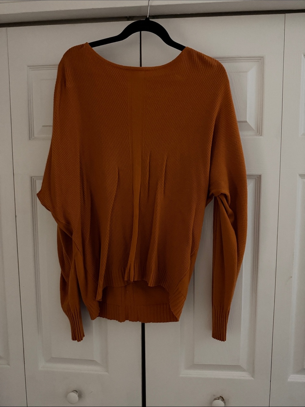 Women's orange Ribbed Knit Sweater - Classic Pullover with buttons down the back